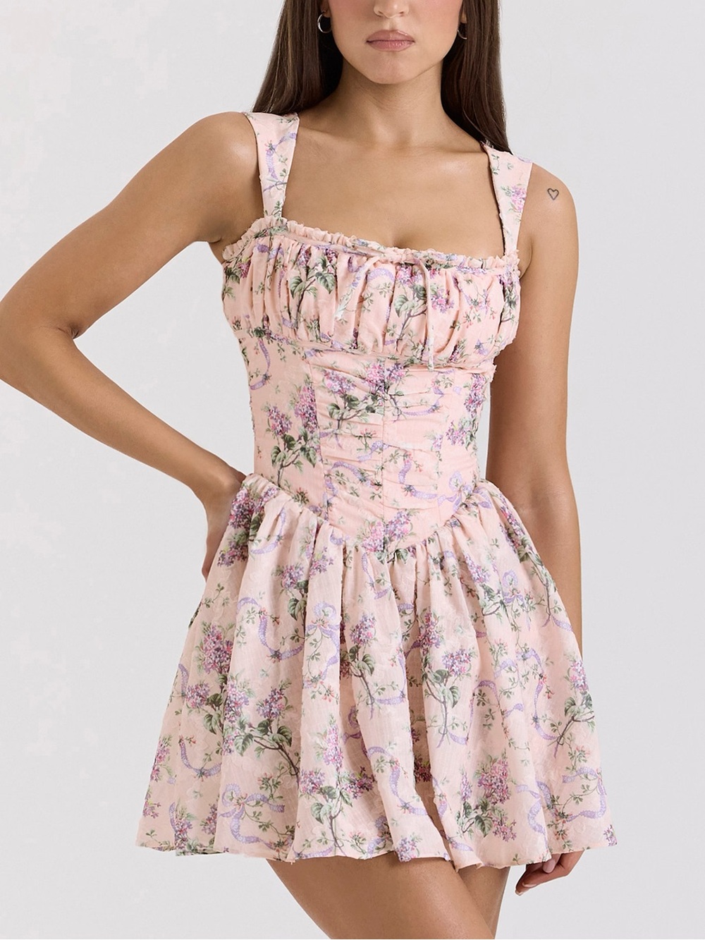 Rare 🎀 HOUSE OF CB Ophelia Pink Ribbon Print Romper Dress